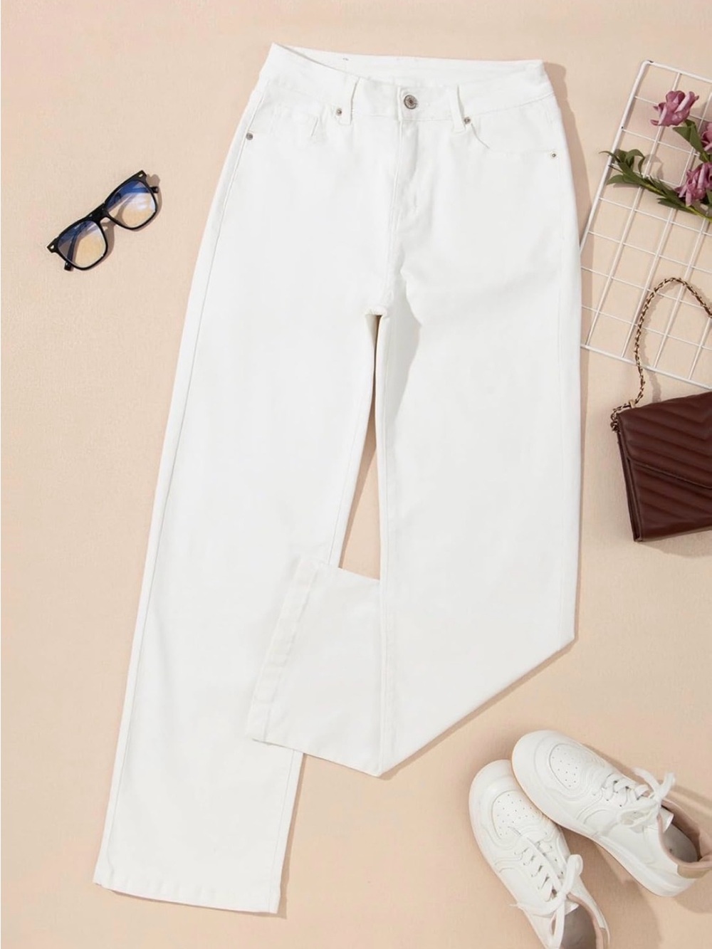Women's Straight Leg High-Rise Jeans — White